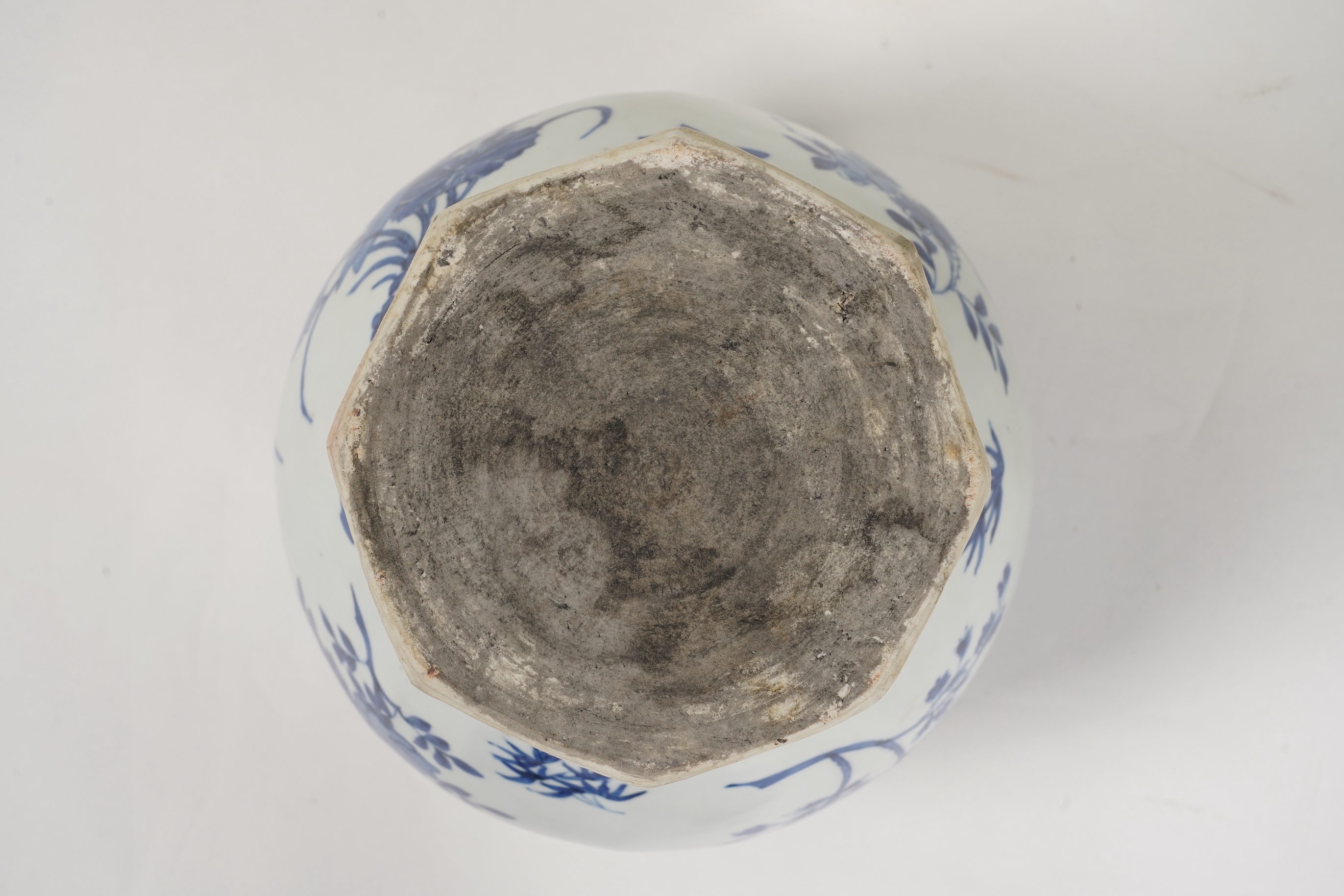 A Chinese blue and white baluster jar, possibly Transitional period
